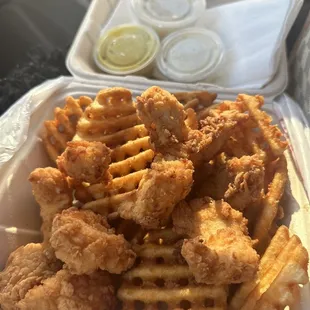 Crispy Chicken and waffle fries