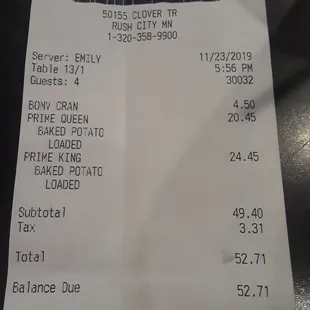 Receipt ti show how much we paid and what time we were done