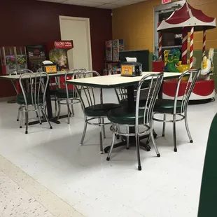 tables and chairs in a restaurant