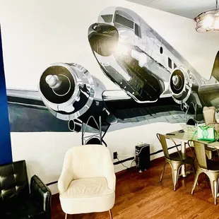 a plane painted on the wall