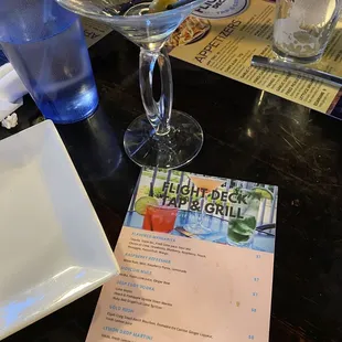 Dirty gin martini and drink menu