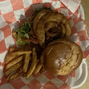 Burger and fries were dry