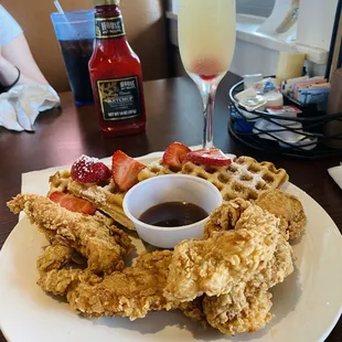 Chicken and waffles and a mimosa!