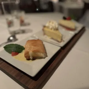 Blueberry strudel, Key lime pie, pecan cheesecake