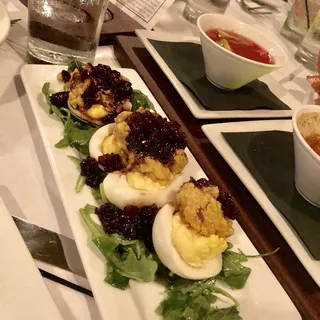 Deviled Eggs and Crispy Gulf Oysters