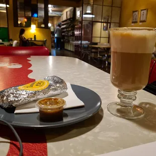 Cappuccino and breakfast taco