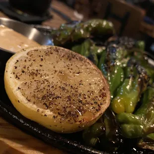 The lemon with the shishito peppers looked amazing. lol  The peppers were good too.
