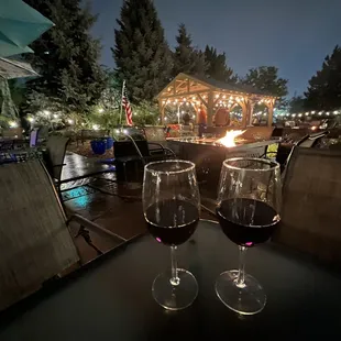 two glasses of wine on a table