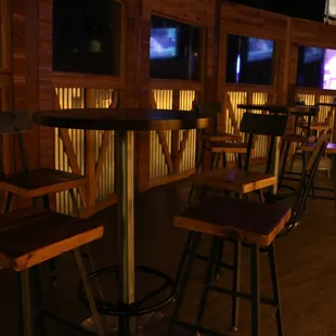 a row of bar stools