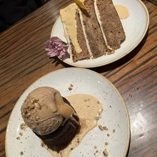 Molten chocolate cake and a cake recommended by our server (can&apos;t remember the name and it&apos;s not on the online menu!)