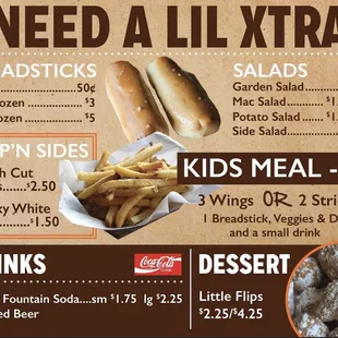 shows a menu for a restaurant