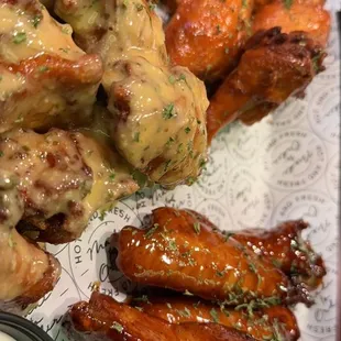 Garlic Parmesan, Sweet Teriyaki, and Cayenne pepper wings