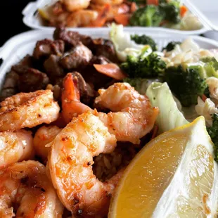 shrimp and broccoli on a plate