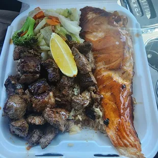 Steak and salmon combo. It was delicious and adding the lime was next level. I def recommend