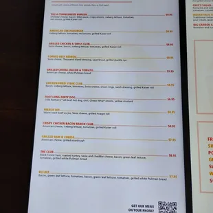 Menu as of 2023