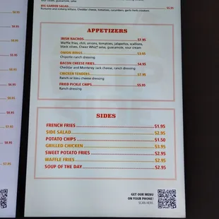 Menu as of April 2023