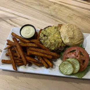 "Say Cheese" Burger with American cheese - cooked to my liking.