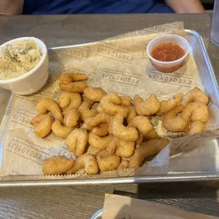Shrimp with smashed potatoes
