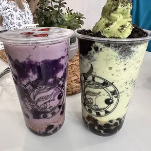 Ube Matcha Latte (left) &amp; Matcha Supreme (right)