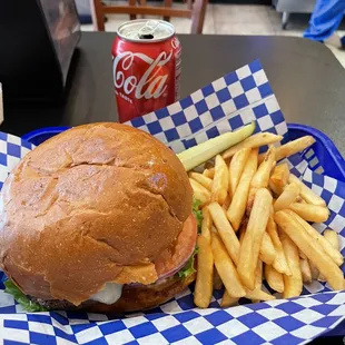 Hamburger and fries.