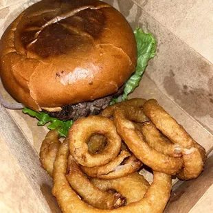 Morning burger with Beer Battered Onion Rings