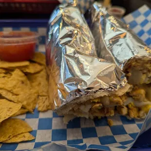 Chicken, egg, potato, cheese breakfast burrito- delicious!