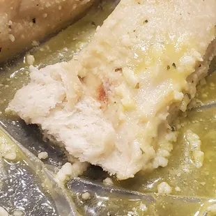 Very doughy garlic bread.