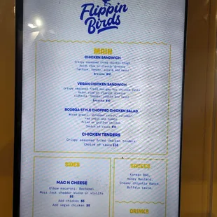 the menu of the restaurant
