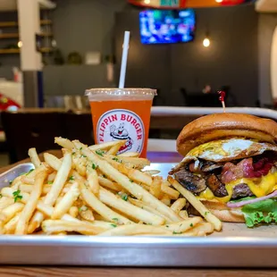 burger &amp; garlic fries