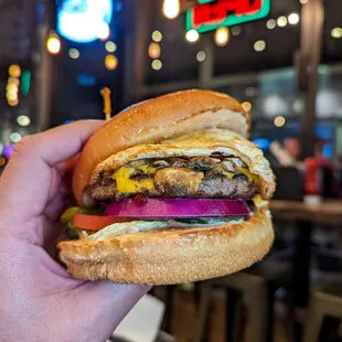 egg, mushroom cheese burger $11