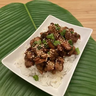 Sesame chicken on jasmine rice