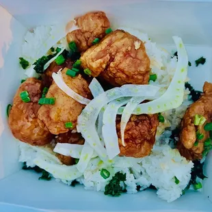 orange chicken with crispy kale and fennel - Not as good as the bulgogi from here