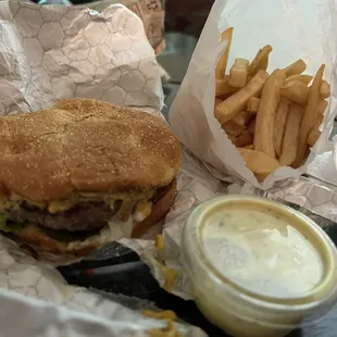 Bacon cheeseburger and fries -- so many fries!