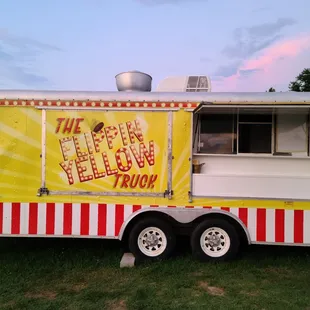a yellow and red food truck