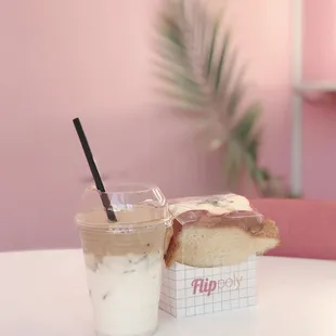 Dalgona Foam Coffee , Ham Cheese eggflip sandwich