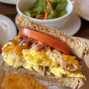 Minced ham and eggs (from the omelette section of menu) - made my own sandwich w/ wheat toast (2 of 2)!  Amazing!!  So perfect!