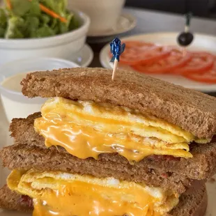 Bacon and egg (from the sandwich section, request for bread and butter version on wheat bread), add American cheese! Sooo good!!