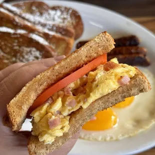 Minced Ham and Eggs (under the omelette section) - made another sandwich w/ wheat toast and side of sliced tomatoes, my fav!