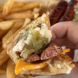 Hot dog - as is, with everything!  Mayo, diced tomatoes, diced onions, and relish!  Added side of American cheese!  Crispy deliciousness!