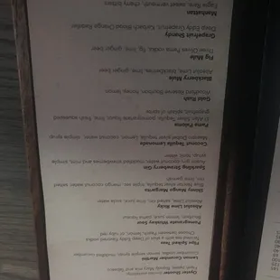 the menu of the restaurant