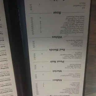 the menu and prices