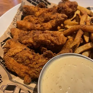 Chicken strips with honey mustard dipping sauce