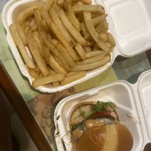 Double dipped fries and flippin burger