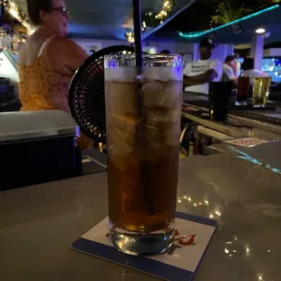 a tall glass of iced tea