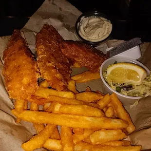 Fish and Chios was really good. Cole slaw not so much.