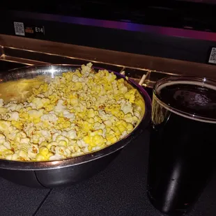 Huge popcorn and 10 day beer.