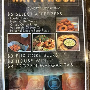 Updated happy hour menu