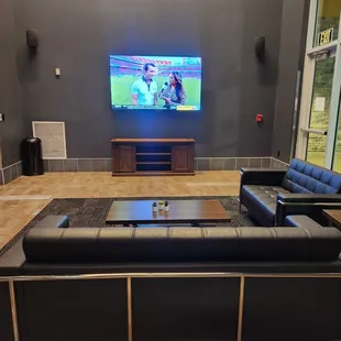 Inside lounge area with sofas