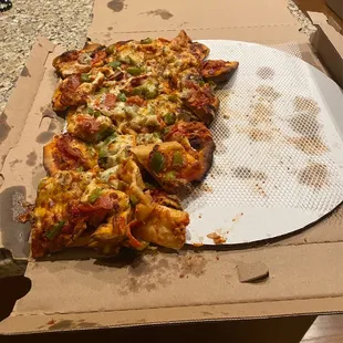 My delicious pizza from Flo &amp; Santos delivered by Door Dash driver Heather. Disaster!