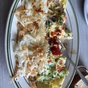 Garden omelette and hash browns